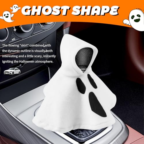 Ghost Car Gear Shift Cover,Funny Halloween Gear Shift Knob Cover for Protection & Halloween Car Decor,Universal Soft Cars Shifter Covers Funny Cars Accessories for Most Vehicles