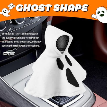 Ghost Car Gear Shift Cover,Funny Halloween Gear Shift Knob Cover for Protection & Halloween Car Decor,Universal Soft Cars Shifter Covers Funny Cars Accessories for Most Vehicles