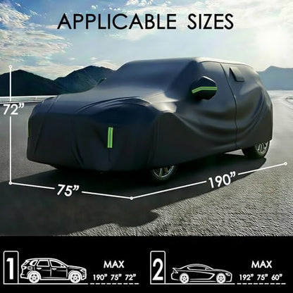 Car Cover Waterproof All Weather 10 Layers SUV Car Cover Universal 210T Heavy Duty Fit for Toyota RAV4,Honda CRV,Tesla Model Y,Chevrolet Equinox,Nissan Rogue etc.(Black,Fits SUVs up to 190") - color: Black, size: Fits SUVs up to 190"