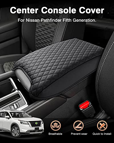Shademax Custom Fit for Center Console Cover Nissan Pathfinder 2025 2024 2023 2022 2026 Armrest Cushion Pad Cover PU Leather Pathfinder Accessories Anti-Scratch Black - size: Size for Nissan Pathfinder 2022-2026