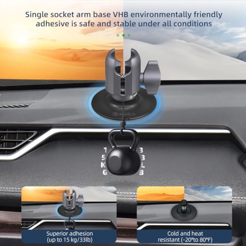 FANAUE SC-0380P Single Socket Arm Flex Holder Adhesive Base for RAM Mounts 1 inch Ball Head and Motorcycle Phone Mount, VHB Sticky Adhesive can Mounted on Windshields, Dashboards ect Car Accessories.