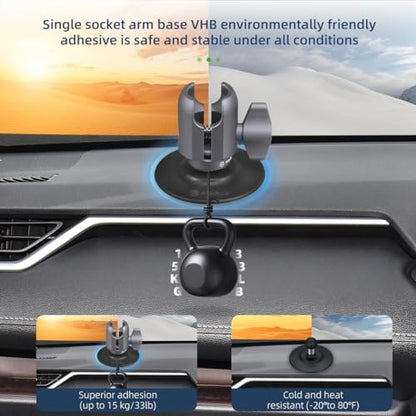 FANAUE SC-0380P Single Socket Arm Flex Holder Adhesive Base for RAM Mounts 1 inch Ball Head and Motorcycle Phone Mount, VHB Sticky Adhesive can Mounted on Windshields, Dashboards ect Car Accessories.