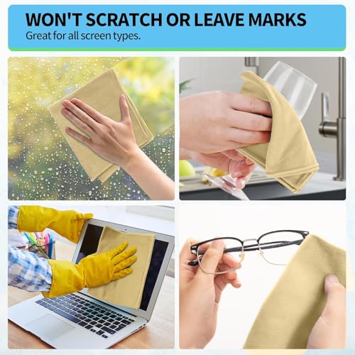 Microfiber Cleaning Cloth - 6 Pack Glasses Cleaning Cloth, 16" x 14" Window Cleaning Rags, Streak Free Lint Free Polishing Cloths Wipes for Eye Glass, Stainless Steel, Windshield, Beige - color: Beige, size: 6 Pk-16" X 14"