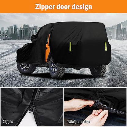 Waterproof Car Cover for Jeep Wrangler 2 Door 1987-2025 JK JL CJ YJ TJ Outdoor Sun Rain Snow Hail Protection with Driver Door Zipper - size: Custom Fit Jeep Wrangler 2 Door