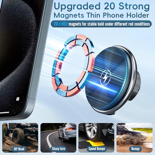 Car Vent Wireless Charger Magnetic Phone Mount Compatible with 2021-2026 Ford F-150, 2023-2026 Super Duty F250/F350/F450, Metal Phone Holder Cradles Bracket Stand for All Smartphones (No Socket Arm) - style: Magnetic Charging