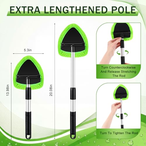 FoldTier 8 Pcs Car Windshield Cleaner Kits with Extendable Handle, 5 Microfiber Towel Pads, 1 Brush, 1 Empty Spray Bottle for Auto Glass Wiper Suvs Rvs & Home Windows (Green) - color: Green