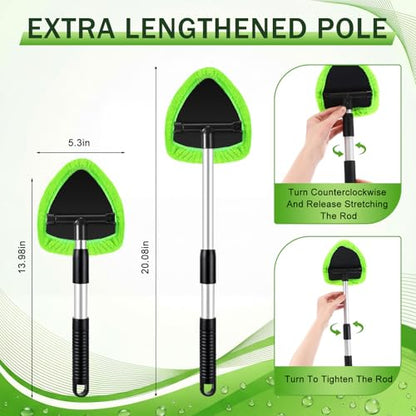 FoldTier 8 Pcs Car Windshield Cleaner Kits with Extendable Handle, 5 Microfiber Towel Pads, 1 Brush, 1 Empty Spray Bottle for Auto Glass Wiper Suvs Rvs & Home Windows (Green) - color: Green