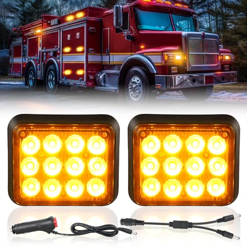 Nilight 12LED Magnetic Wireless Trailer Lights 2PCS Rechargeable Portable Hazard Beacon Warning Light Amber and White Emergency Strobe Light for Trucks Trailers Vehicles Cars Bus Surface Mount - color: 12LED Amber