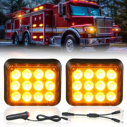Nilight 12LED Magnetic Wireless Trailer Lights 2PCS Rechargeable Portable Hazard Beacon Warning Light Amber and White Emergency Strobe Light for Trucks Trailers Vehicles Cars Bus Surface Mount - color: 12LED Amber