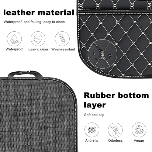 Universal Car Kick Mats Back Seat Protector with Storage Pockets, Premium Leather Car Seat Back Cover Protector Waterproof Scratch-Resistant Easy Clean