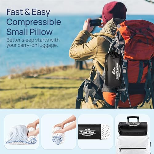 Small Cooling Memory Foam Travel Pillows for Airplanes Sleeping, Compressible Camping Pillow, Mini Adjustable Shredded Foam Bed Pillow for Medium Firm Neck Knee Lumbar Support, Ideal Car, Backpacking - size: S - 16 x 12 Inch