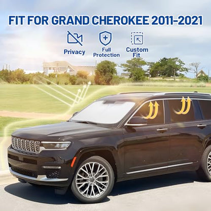 Car Window Shades for Jeep Grand Cherokee 2011-2021 Accessories - Full Set 8PCS Side Window Sunshades with Memory Frame & Blackout Fabric, Privacy UV Shield for Camping/Travel - size: Fit for Jeep Grand Cherokee 2011-2021