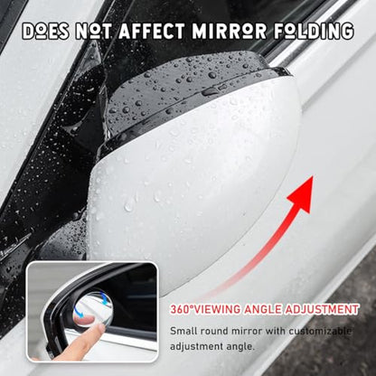 2PCS Car Blind Spot Mirror, Adjustable Wide Angle Side Mirror with Rain Visor Guard, Carbon Fiber Rear View Blind Spot Mirror Reflective Protection Shield, Car Accessories