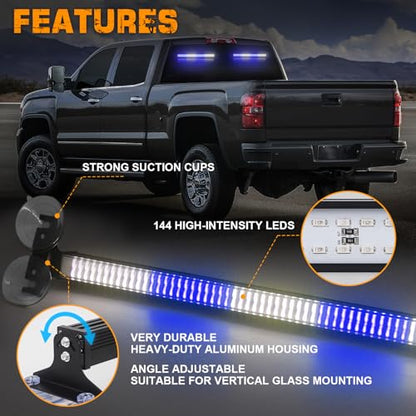 XRIDONSEN 2 in 1 Blue White Emergency Traffic Advisor Light Bar 144 LED Warning Safety Strobe Interior Front Rear Dash Windshield Lights for Firefighter Police Ambulance Vehicles Trucks (2x17.7 inch) - color: Blue/White