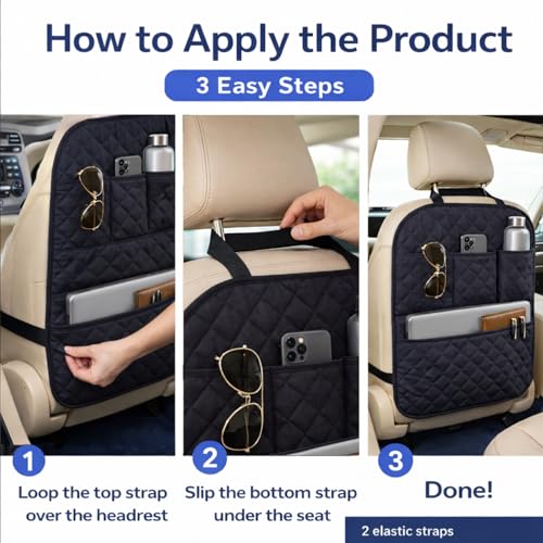 SAVUK 2 Pack Car Back Seat Cover 3 Pocket + 1 XLarge Pocket Organizer Protector from Dirt Scratches Mud Fit All Automotive Model Waterproof Durable Preventing the Impact of Children Kick 17"x25"
