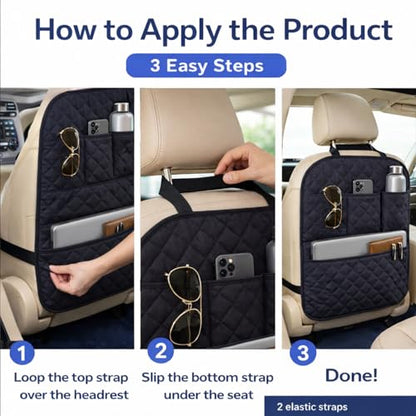 SAVUK 2 Pack Car Back Seat Cover 3 Pocket + 1 XLarge Pocket Organizer Protector from Dirt Scratches Mud Fit All Automotive Model Waterproof Durable Preventing the Impact of Children Kick 17"x25"