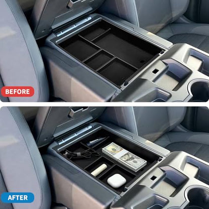 Zxiaochun Center Console Organizer Compatible with 2019-2025 2026 Chevy Silverado/GMC Sierra 1500 & 2020-2026 Silverado/Sierra 2500HD 3500HD, Armrest Box Storage Tray (Split-Bench Folding Seat ONLY) - size: Armrest Tray