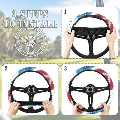 America Flag Red Blue Golf Cart Steering Wheel Cover Fit 13-14 Inch Anti-Slip Golf Car Accessories Steering Wheel Cover Odorless Breathable Wrap Cover Sweat Absorption - color: America Flag Red Blue
