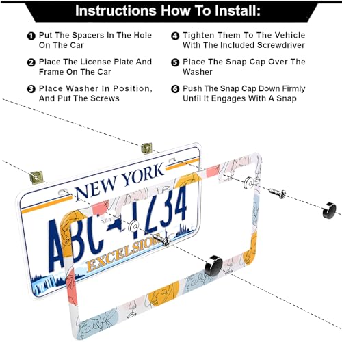 Boho Abstract Colorful Woman Line Face License Plate Frames, 2 Pack Abstract Faces Car Plate Frame, Stainless Steel License Plate Holders Covers with Free Screws Fasteners Caps (Colorful Face) - color: Colorful Face