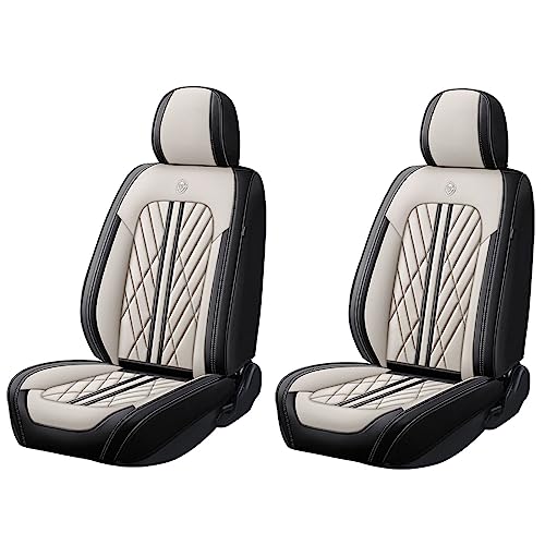 Universal Fit Waterproof Breathable Nappa Leather Automotive Vehicle Car Seat Covers Set Cushion Protector for Sedan SUV - color: Beige Black, size: Front 2 Seats