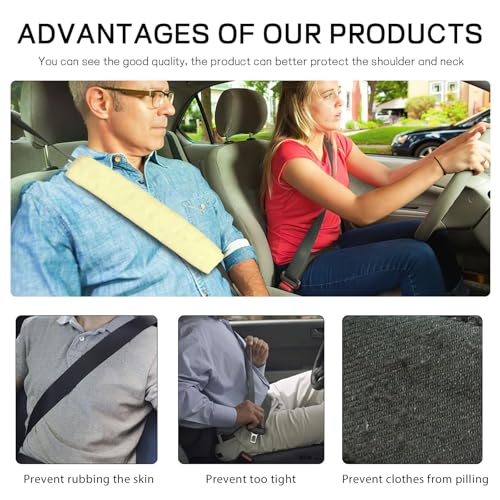 2 Pack Car Seatbelt Covers Shoulder Pad, Soft Faux Sheepskin Seat Belt Shoulder Cover for a Comfortable Driving, Seat Belt Shoulder Strap Covers Helps Protect Your Neck and Shoulder (Beige) - color: Beige