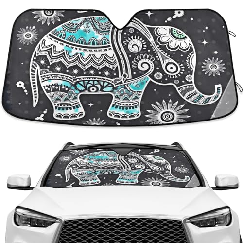 Elephant Window Shade for Car Elephant Windshield Sunshade Blocks UV Rays Visor Protector Indian Accordion Folding Sun Reflector Auto Sunshade for Car Truck SUV - color: A06