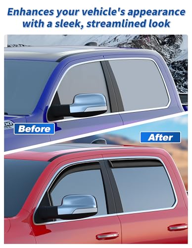 in-Channel Window Rain Guards Fit for Dodge RAM 1500 2019-2026(New Body Style Includes TRX) Crew Cab Extra Durable Window Deflectors Window Vent Visors Truck Vent Shades Car Accessories - size: 2019-2026 Dodge Ram 1500 Crew Cab New Body Style