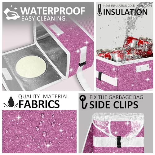Cute Mini Car Trash Bag with Lid, Glitter Garbage Can Bin Hanging for Back/Front Seat/Console, Waterproof, Leakproof, 2.5 Gallon, Purple Bling Sparkly - color: Purple Bling Sparkly