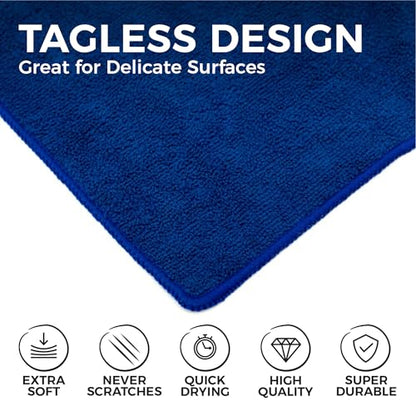 The Rag Company - All-Purpose Microfiber Terry Cleaning Towels - Commercial Grade, Highly Absorbent, Lint-Free, Streak-Free, Kitchens, Bathrooms, Offices, 300gsm, 16in x 16in, Royal Blue (12-Pack) - color: Blue, size: 16in x 16in