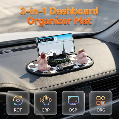 Mobile Phone Bracket Anti-Slip Mat,2026 New Multifunction Car Dashboard Mat with Temporary Parking Number Sticker,Universal Car Organizer Non-Sticky Pad for Phones Sunglasses Keys Gadgets (Grey) - color: Grey