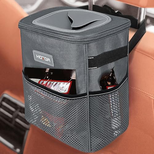 HOTOR Car Trash Can, Multifunctional Car Accessory for Interior Car Stuff Storage with Compact Design, Waterproof Car Organizer and Storage with Adjustable Straps, Magnetic Snaps, 2 Gallons, Gray - color: Gray, size: 2 Gallons