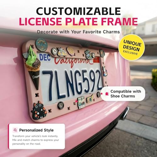 DIY Charm License Plate Frame Hot Pink, 1-Pack Premium TPU License Plate Holder Compatible with Shoe Charms, Anti-Theft Stainless Steel Hardware Kit & Tools, Rattle-Proof Drainage Design - color: Pink, size: 1 PC