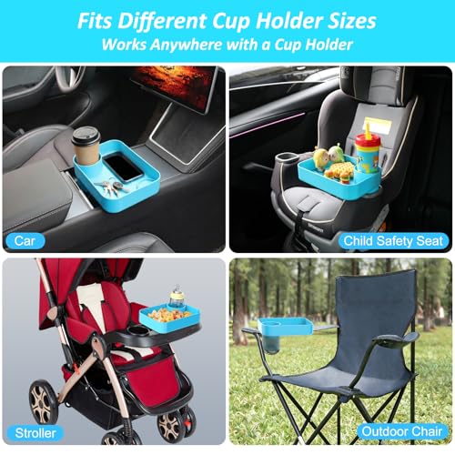 Car Seat Snack Tray for Kids, Mess-Free Square Travel Tray Cup Holder Snack Tray, Durable Car Food Tray for Toddlers, Universal Fit Kids Travel Road Trip Essentials (Sky Blue) - color: sky blue