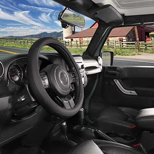 SEG Direct Car Steering Wheel Cover for F-150 Tundra Range Rover 15.5-16 inch, Black Microfiber Leather - color: Black, size: Large size[15 1/2''-16'']
