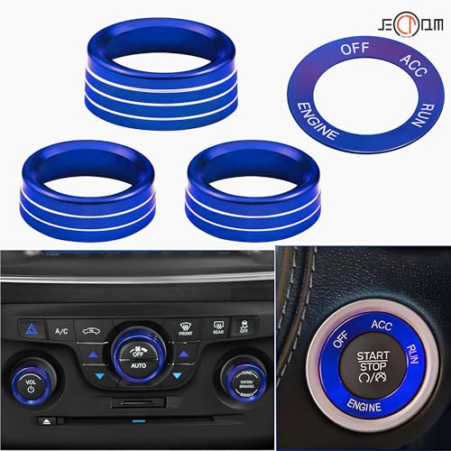 Air Conditioner Switch Button Knob Cover, Car Interior Accessories Radio Volume Control Knob, Aluminum Alloy Trim Rings Compatible with Dodge Challenger Durango 2015-2022 (Blue) - color: Blue