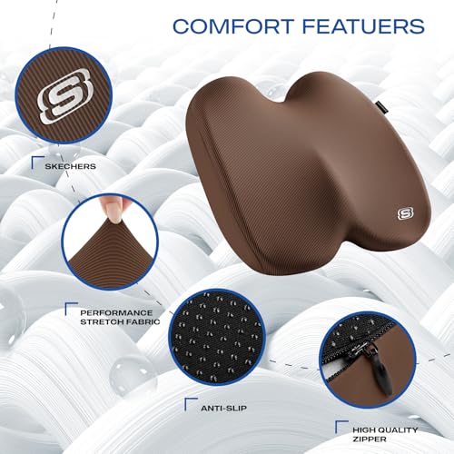 Skechers Seat Cushion, Ergonomic Memory Foam Cushion for Long Sitting Hours on Office & Home Chair, Car Seat Cushion for Sciatica, Coccyx Cushion,Brown - color: Brown