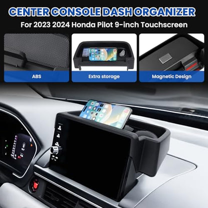 Autorder Center Console Dash Organizer for 2023-2026 Honda Pilot Accessories Dashboard Insert Tray with Cellphone Holder Storage Box with Anti-Slip Mat - size: 2023+ Pilot Dash Organizer