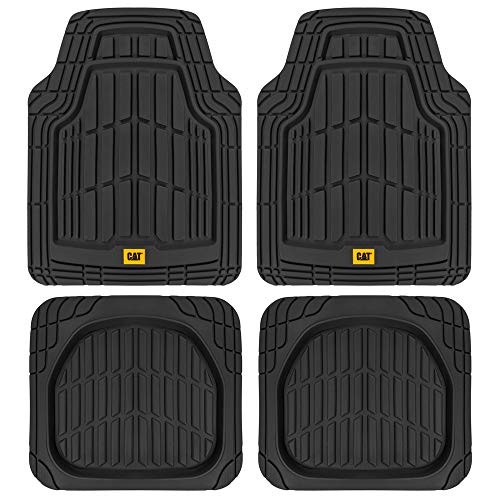 CAT® ToughRide™ Heavy-Duty 4 Piece Black Floor Mats for Cars - Trim to Fit All-Weather Rubber Car Mats Full Set - Truck Mats & Cars Floor Mats - Interior Accessories for SUVs & Car Rug Protection - color: Black Classic