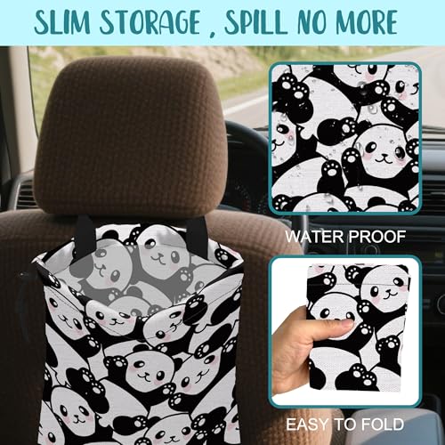 Car Garbage Bag Cute Black Panda Drawstring Car Trash Bag Hanging for Back Seat with Adjustable Buckle Canvas Vehicle Trash Can Easy-to-Install - color: Cute Black Panda