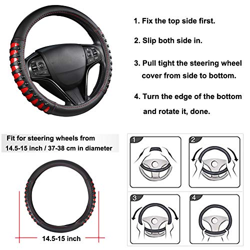 West Llama Microfiber Leather Car Steering Wheel Cover for Men Women,Universal Fit 14.5-15 inch(Leather Nails-Red+Black-Standard Size) - color: C-Red+Black, size: Standard size (14 ½''-15'')