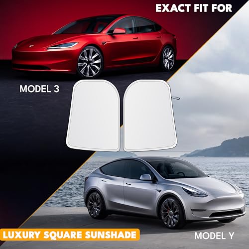 EcoNour Two-Piece Foldable Front Windshield Sun Shade for Tesla Model 3 & Y 2017–2026, 240T Reflective UV & Heat Protection, Storage Pouch Included, Custom Fit with Upgraded Design - size: Custom Size - Tesla Model-3 & Model-y