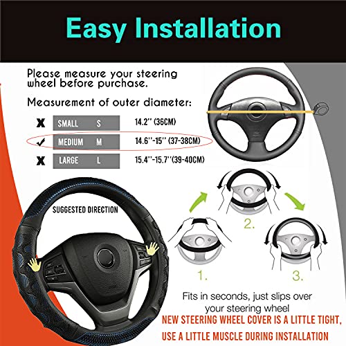 PINCTROT Steering Wheel Cover Great Grip with 3D Honeycomb Anti-Slip Design, Universal 14.5-15 Inch (Blue) - color: 4.Blue, size: Medium(Standard) Size[14 1/2''-15'']