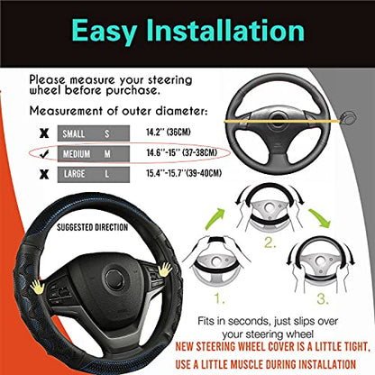 PINCTROT Steering Wheel Cover Great Grip with 3D Honeycomb Anti-Slip Design, Universal 14.5-15 Inch (Blue) - color: 4.Blue, size: Medium(Standard) Size[14 1/2''-15'']