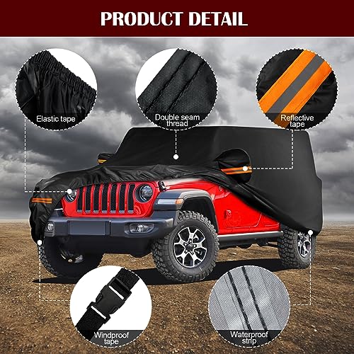 Waterproof Car Cover for Jeep Wrangler 4 Door 2006-2026 JK JL Outdoor Waterproof Sun Rain Snow Hail Protection with Driver Door Zipper - size: Custom Fit Jeep Wrangler 4 Door