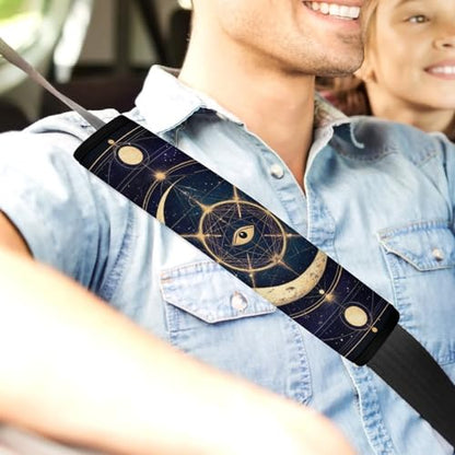 Fashion 2PCS Car Belt Covers, Sacred Geometric Symbol Purple Space Galaxy Stars Mystic Sun Moon Protect Your Shoulders Car Safety Seat Belt Strap - color: Color852