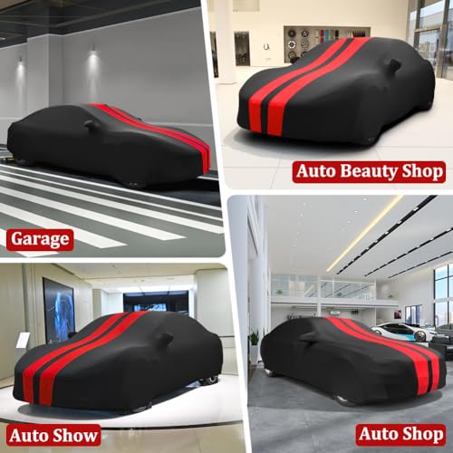 WinPower Indoor Car Cover, Stretch Dustproof Protection Fit 192-203 Inch Sedan Full Car Cover for Underground Garage Car Show, Black and Red - size: X L-CAR(192-203 Inch)