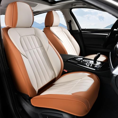 FLORICH Front Car Seat Covers, Leather Seat Covers for Cars, Waterproof Car Seat Protectors 2 Pack, Front Seat Covers for Cars, Automotive Seat Protector Fit for Most Cars SUV Truck - BrownBeige - color: BrownBeige, size: Frontpair