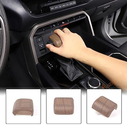 Aunginsy Car Gear Shifter Hand Brake Cover Trim Compatible with Toyota Tundra 2022+, Sequoia 2023+ & Tacoma 2024+, ABS Automatic Center Console Gear Shift Head Knob Scratch Protector Cover Accessories - color: Pear Wood Grain Pattern(A)