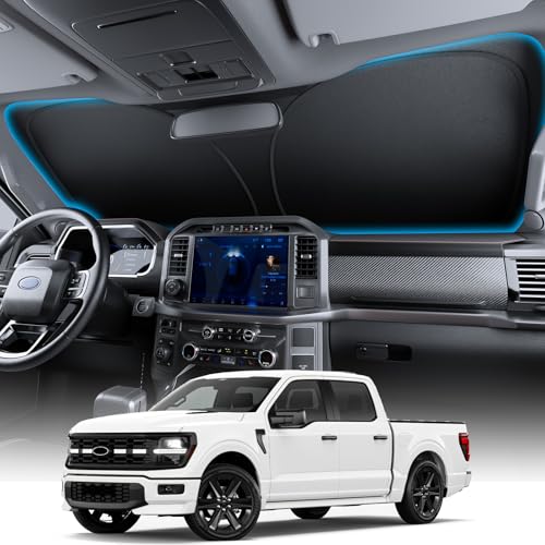 Wigoo for Ford F150/250/350/450 Windshield Sunshade [OEM Design, 100% Sun Blockage] Foldable Heat Insulation Sun Shade with Storage Bag, for Ford F150/250/350/450 (2015-2026), Silver Coating - size: for Ford F150/250/350/450(2015-2026)