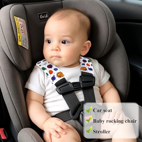 2-Pack Car Seat Strap Covers, Infant Seatbelt Covers, Velvety Soft Double-Sided Use Car Seat Shoulder Strap Pads for Infant Toddler, White Planet Design - color: White Planet